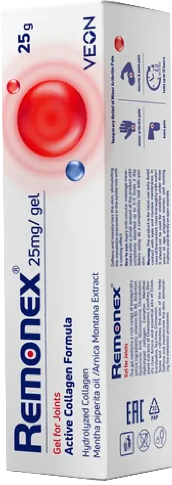 Remonex gel na klouby, přední strana krabičky se složením